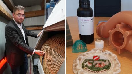 Geschäftsführer Raphael Sallinger steht in seiner Fabrik vor einem Fließband. Solche Wachspillen werden fürs sogenannte Casting-Wax-Verfahren verwendet.  