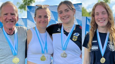 Die strahlenden Medaillengewinner des WSC Fetzer-See bei der bayerischen Meisterschaft im Wasserski am Boot (von links): Anton Reitberger, Laura Hillenbrand, Paula Götz und Cornelia Hubal. 